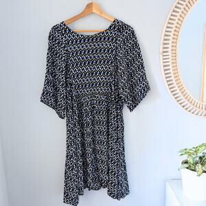 BA&SH Liam Blue Geometric Print Knee-Length Half-Sleeve Dress, size M/Ba&sh sz 2